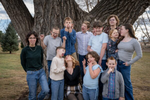 family being goofing at spring canyon park