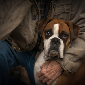 photograph of pet dog and owner